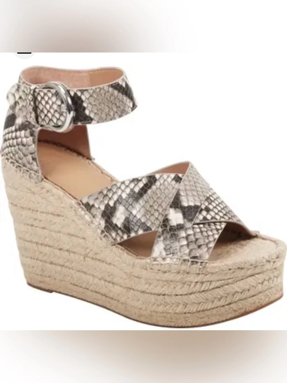 Marc Fisher LTD Amari Ankle Strap Espadrille Wedges Sz 8.5 Snake Print Leather